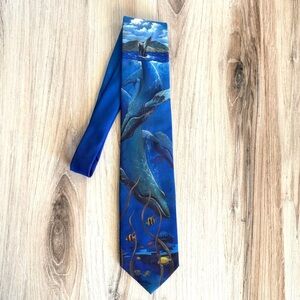 Vintage 1994 Ralph Marlin Humpback Whale Tie | Ocean Sea Life Novelty Necktie |